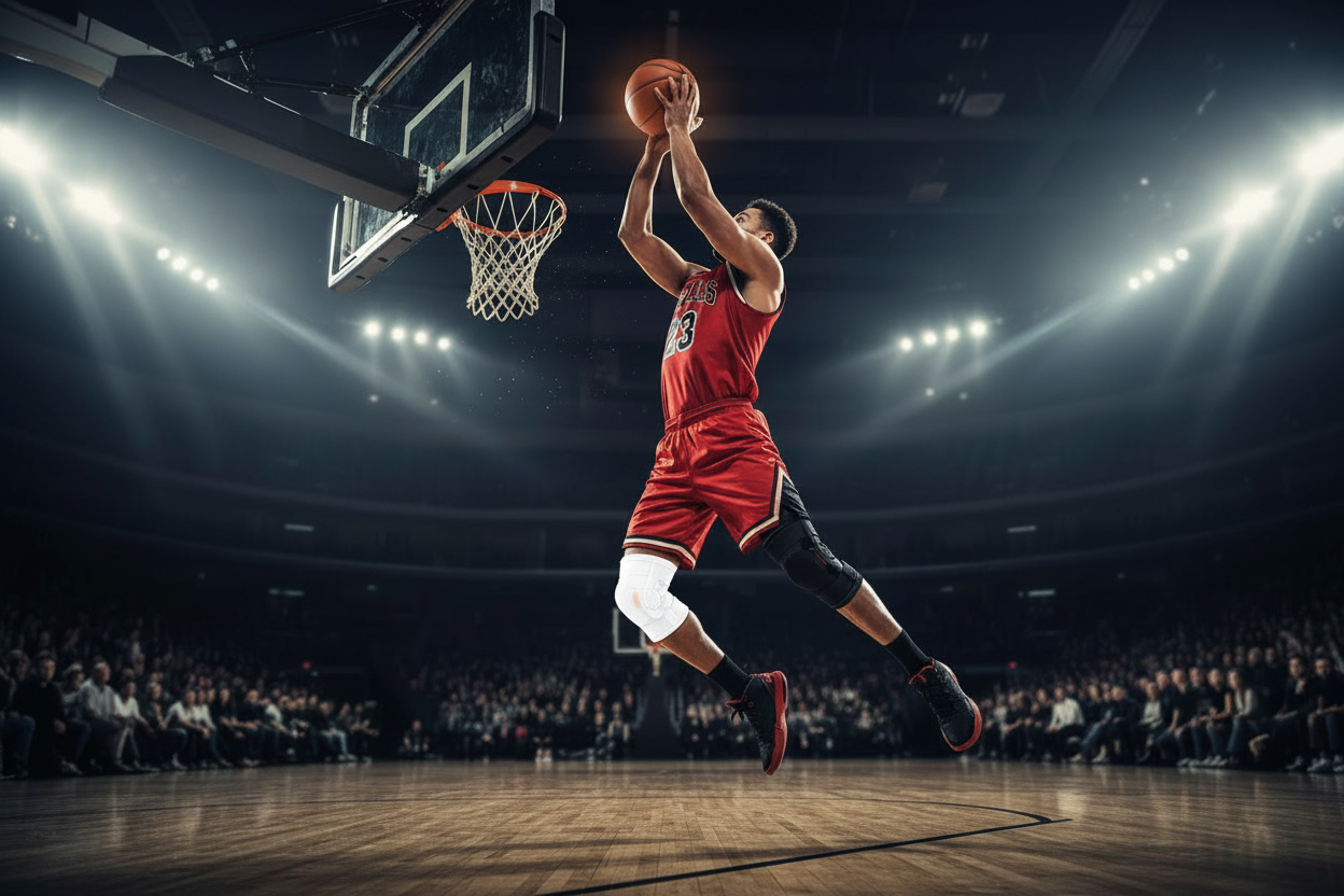 Bold Basketball Banner with White Knee Brace